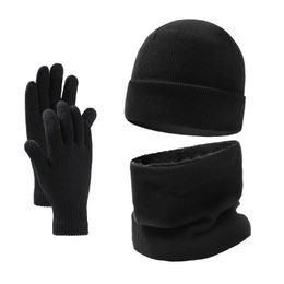 Ensemble trois pièces pour hommes, chapeau, écharpe et gants, chapeau tricoté, velours, chapeau et écharpe en laine noire