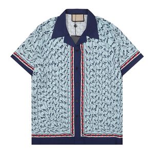 Moda Hawaii Estampado de letras florales Camisas de playa Diseñador de hombres Camisa de bolos de seda Camisas casuales Hombres Verano Camisas de vestir de manga corta M-3XL jj