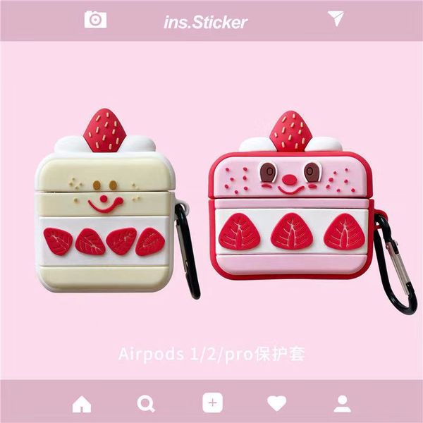 Accessoires d'écouteurs de mode pour AirPods 1 2 Pro Cases Vogue Strawberry Cake Style Coussins d'écouteurs avec lanière antichoc en silicone chaud