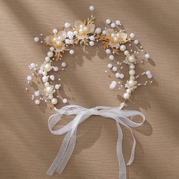 Modehoofdstukken Witte Pearl Strijnwaardigheid Bloemblad Tak Handgemaakte bruidshaarband Hoofdaccessoires Bruiloftsieraden