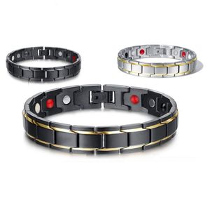 Mode Gezondheid Energie Armband Bangle Mannen Zwarte Sieraden Titanium Roestvrij staal Bio Magnetische Armband Voor Mens 4 Stijlen