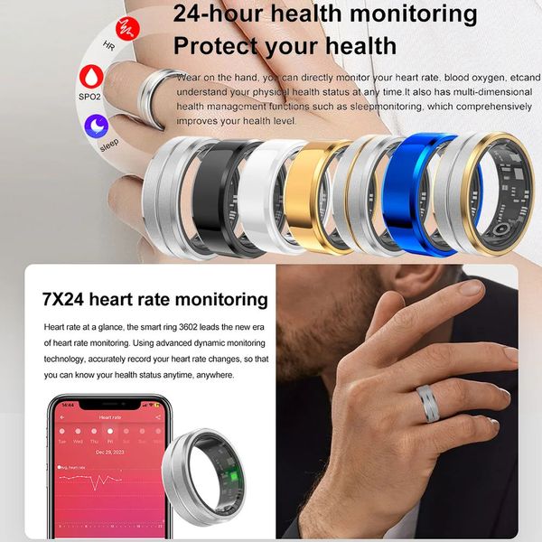 Fashion saine smart anneau cardiaque rythme du sang thermomètre Thermomètre Fitness Tracker Smart Finger Digital Rings for Men Women Gift 240422