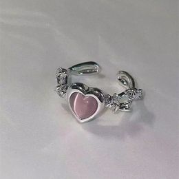 Mode Hart Ring Roze Opaal Liefde Hart Verstelbare Open Ring Voor Vrouwen Niche Ontwerp Vinger Ring Bruid Bruiloft Sieraden Gift