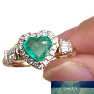 Fashion Heart Shape Green Stone Ring Luxury Zircon Band Promise Love Wedding Engagement Rings Jewelry for Women Gifts