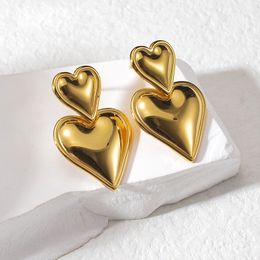 Boucles d'oreilles en forme de cœur, bijoux en acier inoxydable, plaqué or véritable 18 carats, bijoux de couple