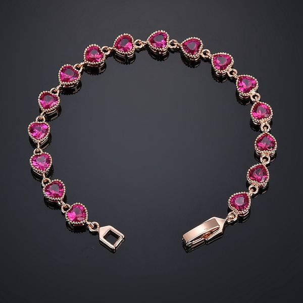 Moda corazón en forma de cadena diseño bijoux joyería roja cúbica circonia mujeres Pulsera de tenis para boda nupcial Best Navidad Regalo