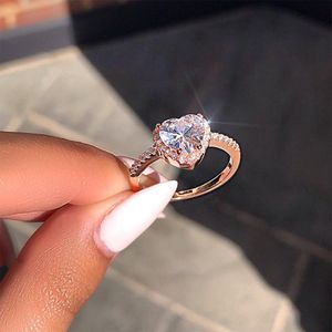 Mode hartvormige kristallen ring trouwring stenen vrouwelijke verloving charme sieraden feest cadeau