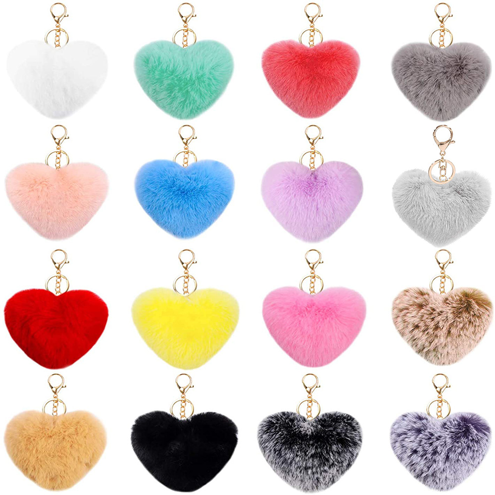 10CM Fashion Heart Shaped Plush Keychain Imitation Rabbit Fur Key Chain Car Keyring Decoration Pendant