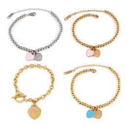 Bracelets en acier inoxydable du cœur Perle pour femmes cadeaux de bijoux