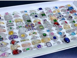 Anillos de circonio coloridos con microincrustaciones de lujo de la industria pesada de moda magnífico cristal 925 anillo de explosión de gemas de plata joyería Joker w9086900