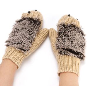 mode Hedgehog Mitts KnitKit hiver mitaines en tricot chaud épais gants de poignet femmes fille gant de doigt novely mignon gants de laine