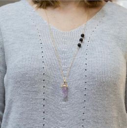 Mode zeshoekige prisma natuursteen lava ketting zwarte lava etherische olie diffuser kettingen voor vrouwen sieraden