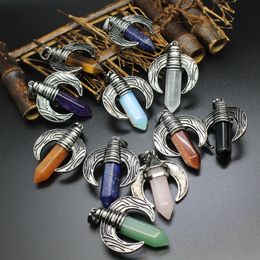 Mode forme hexagonale pierre naturelle cristal oeil de tigre pendentif en corne de boeuf pour collier Bracelet fabrication de bijoux