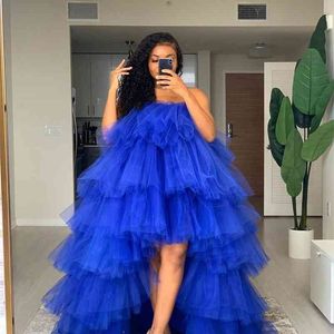 Mode HI Lage Puffy Tiered Tule Dames DSEE Plus Sizeto Party Dresse Mooie Tulle Dressing Royal Blue Tutu Dames Orchidee Jurk 210331