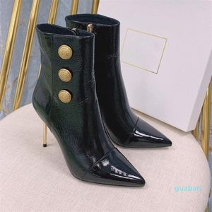 Modehoge hakken Martin Boots Autumn Winter Coarse Heel Dames schoenen Desert Boot Leer Zipper Letter Lower Up Fashion Lady Heel