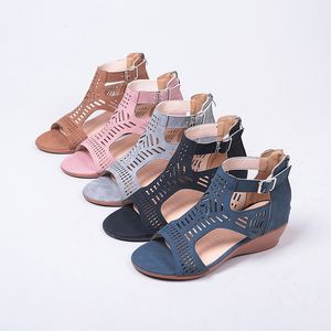 Mode High Ladies Dames Zomer Wedges Hollow Heel Solid Color Buckle Riem Vrouw Sandalias Platform Roman Sandals 230718 928