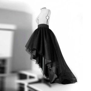 Mode-haut bas jupe en tulle noir ourlet asymétrique tutu robe de mariée en couches taille haute jupe de bal plissée gala élégant Saia 210611