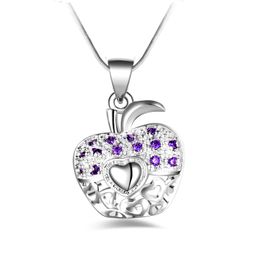 gratis verzending fashion hoge kwaliteit 925 zilveren Apple met Paarse diamanten sieraden 925 zilveren ketting Valentijnsdag vakantie geschenken Hot 1694