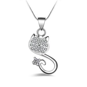 Gratis verzending fashion hoge kwaliteit 925 zilveren Crystal kat Witte diamanten sieraden 925 zilveren ketting Valentijnsdag vakantie geschenken Hot 1697