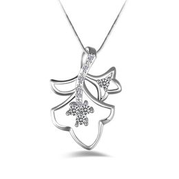 gratis verzending fashion hoge kwaliteit 925 zilveren Dubbele bladeren Witte diamanten sieraden 925 zilveren ketting Valentijnsdag vakantie geschenken hot 1666