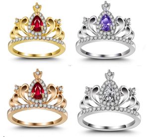 Gratis Verzending Mode Hoge Kwaliteit 925 Zilver Goud Kroon Diamanten sieraden Zirkoon Kristallen Ring Valentijnsdag Vakantie Geschenken HJ222