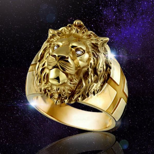 Anillo de piedra de Animal de alta calidad a la moda, anillos de León para hombre, acero inoxidable, Rock Punk, hombre, mujer, cabeza de león, grupo de joyas de oro