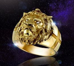 Mode haute qualité Animal pierre anneau Men039s Lion anneaux en acier inoxydable Rock Punk mâle femmes Lion039s tête or bijoux Cl5538461