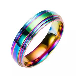 Mode haute qualité classique hommes femmes en acier inoxydable arc-en-ciel coloré anneau titane acier bague de mariage anneau cadeau de noël