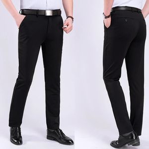 Moda de alta calidad de algodón hombres traje pantalones rectos primavera otoño largo masculino clásico negocios casual pantalones de longitud completa 240315