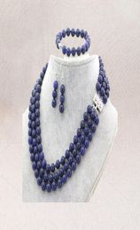 Mode haute qualité élégant 3 rangées pierre naturelle Jade Quartz collier Bracelet boucles d'oreilles ensemble de bijoux femme fille mariage noël 8687661