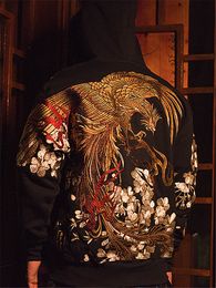 Mode Hoge kwaliteit Heavy Work Coats Streetwear Yokosuka Phoenix Sakura Ukiyoe Embroidery Baseball Jacket Tops L6 201105