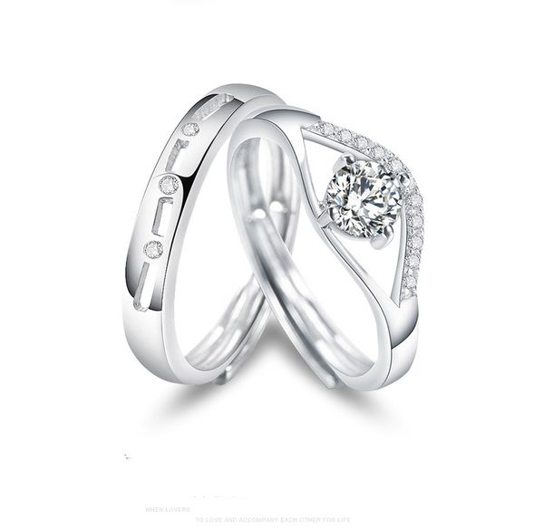 Bague en acier inoxydable de haute qualité de mode, bague de couple en argent 925, bague de fiançailles de mariage en argent pour hommes et femmes en gros