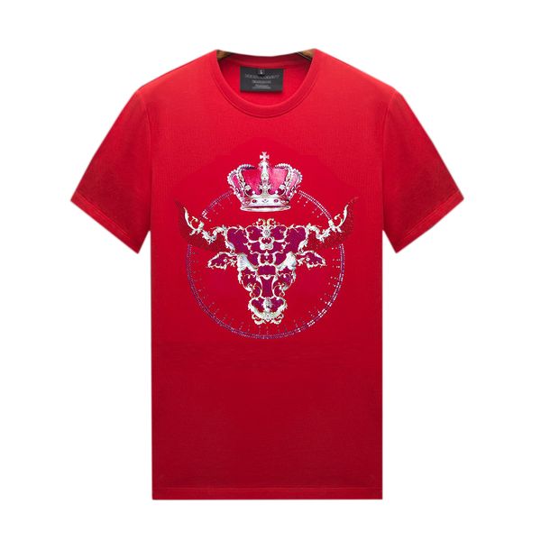 T-Shirts Vintage Ras du Cou Strass pour Hommes Femmes avec Motifs - Rouge Manches Courtes Hauts Décontractés Coton Mercerisé