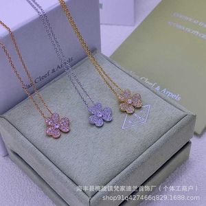 Fashion High Version v Golden Van Clover Necklace Full Diamond CNC Advanced Precision Edition Internet Celebrity Live Broadcast with Logo