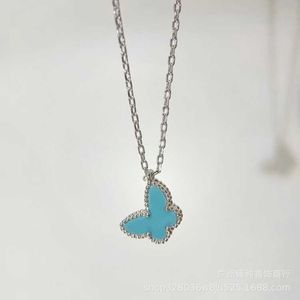 Mode High Version Van Butterfly Necklace Dameshaal Turquoise Hanger Rose Gold Mini Blue Agate Collar Chain met Logo