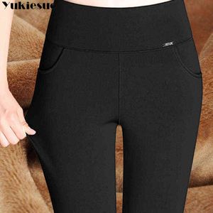 Mode taille haute automne hiver femmes épais chaud élastique pantalon qualité S-5XL 6XL pantalon serré Type crayon 211124