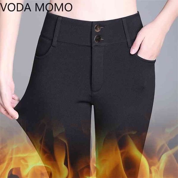 Moda cintura alta otoño invierno mujeres gruesas pantalones elásticos cálidos calidad s-5xl pantalones tipo apretado lápiz 210925