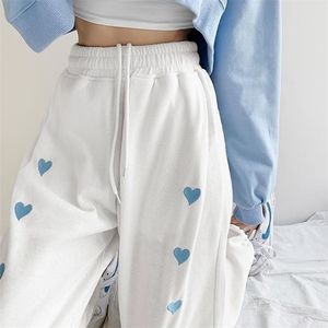 Pantalon droit taille haute pour femmes, couleur unie, pantalon coréen décontracté, ample, élastique, style coréen, jogging, 211115