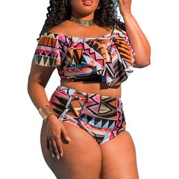 Mode-hoge taille badpak sexy bikinis vrouwen plus size badmode ruche vintage bandeau bikini set badpakken Braziliaanse biquini