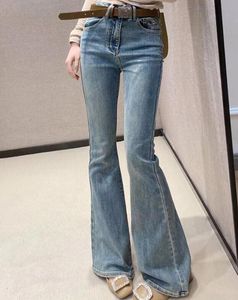 Mode High Tailed Denim Micro Flared Pants Jeans Damesontwerper Trouser Luxury Denim broek Classic Logo Jean volledige broek vrouwen zeer kwaliteit met riem