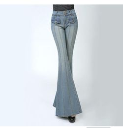 Dames Jeans Mode Hoge getailleerde Flare Jean Broek Slanke Dames Kantoor Dame Casual Wide Pen Flared Stretch Bleeked Denim