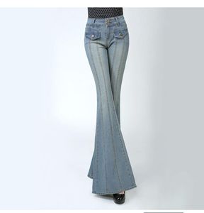 Jeans pour femmes Mode taille haute Flare Jean Pantalon Slim Femmes Office Lady Casual Jambe large évasée Stretch Denim blanchi
