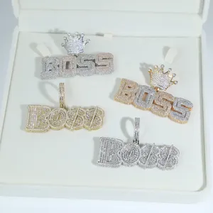 Fashion Hip Hop Cz Boss Letter Pendant Fashion Ins Bijoux Full Pav￩ 5A Cubic Zircon Iced Out Men Boy Cool Collier