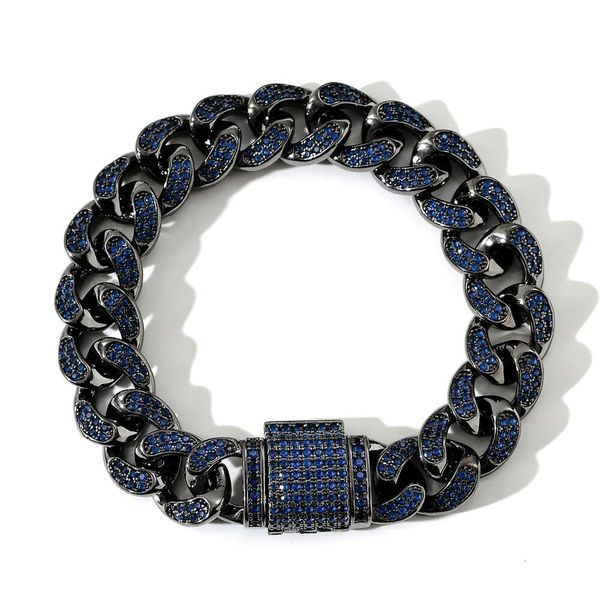 Mode Hip Hop glacé bouton rabattable bleu Zircon noir plaqué or Miami lien cubain chaîne collier hommes