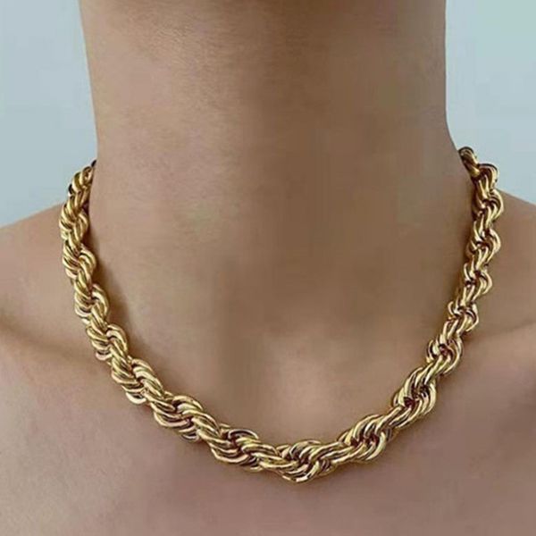 Mode Hip Hop Bijoux 8mm 316L Titane Chaînes Twisted Corde Designer Collier Femme 18k Or Lien Chaîne Ras Du Cou Femmes Court Punk Épais Colliers pour Femmes Cadeau