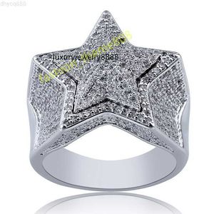 Hip hop bijoux cinq étoiles bague pour hommes or argent plaqué Ice Cube Zircon bague en argent sterling pour hommes