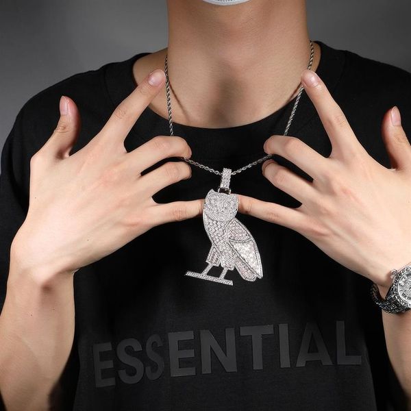 Mode Hip Hop Bijoux OWL Pendentif Collier avec Chaîne Or Blanc Rempli Micro Pave CZ Zricon Collier Rappeur Accessoires ins 221o