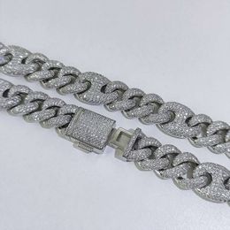 Collier de rappeur de bijoux Hip Hop Fashion Iced Out Moisanite Diamond 15 mm Sterling Sier Miami Cuban Link Chain