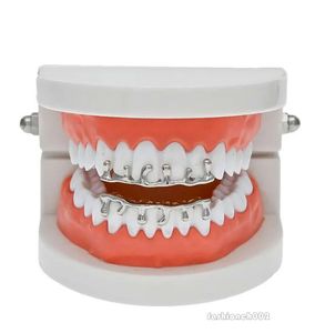 Fashion Hip Hop Lava Grillzs Gold plaqué supérieur Vampire dents Grillz Rock Rock Punk Rapper Accessoires avec 2 barres de moulage en silicium