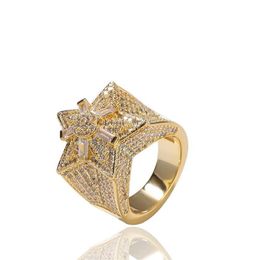 Moda hip hop masculino bling anel na moda amarelo branco banhado a ouro bling cz diamante estrela anéis para homens feminino agradável gift283s